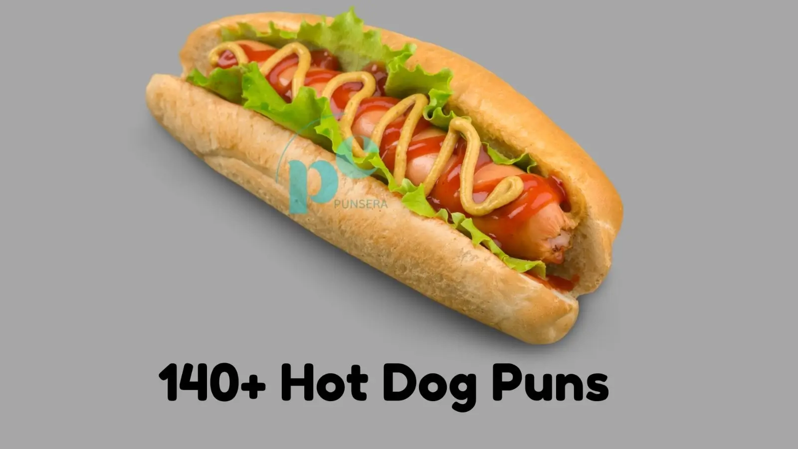 A colorful illustration of hot dog puns showing buns, sausages, mustard, and funny captions for BBQs and parties