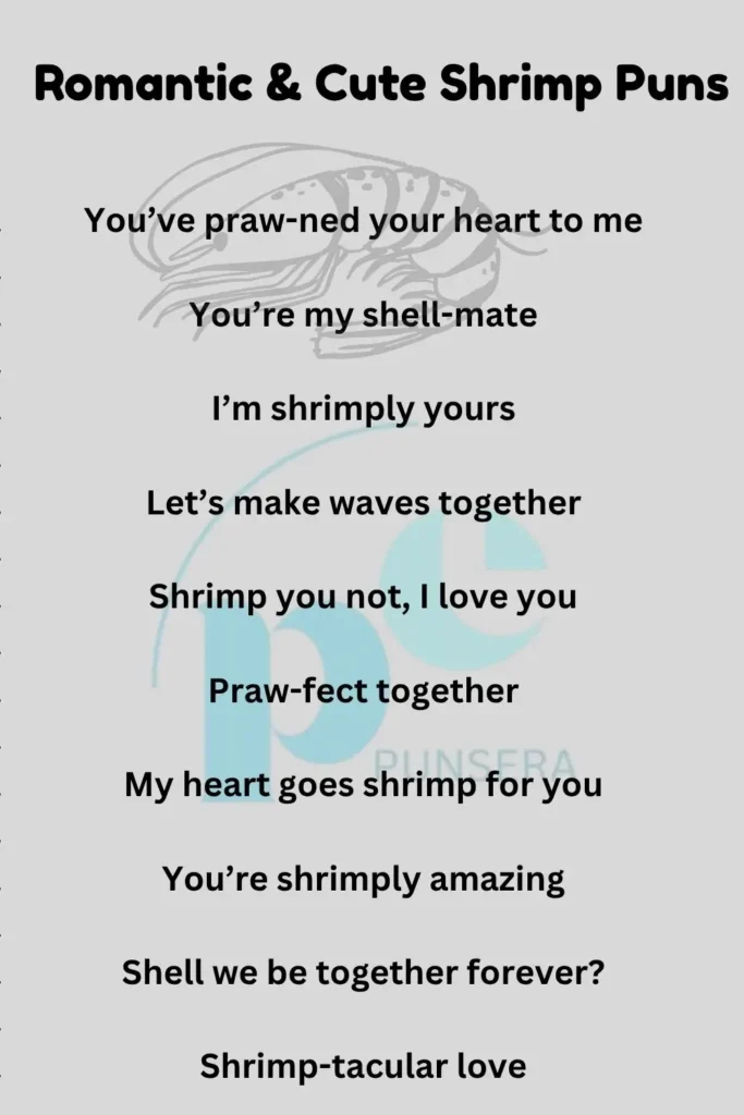 Cute shrimp holding a heart representing romantic and adorable shrimp puns