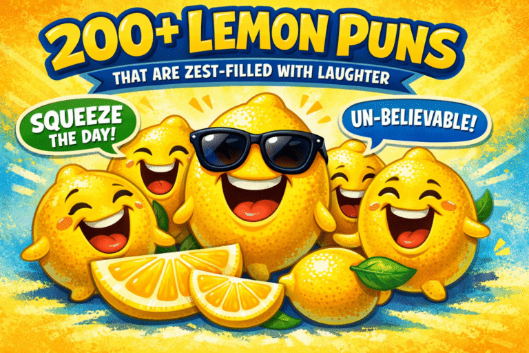 Cute illustrated lemons smiling with playful expressions for a lemon puns humor article