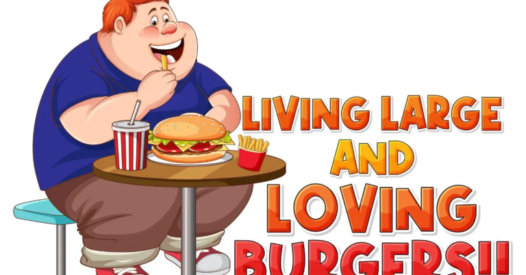 A fat boy is laughing and a funny fat jokes appearing