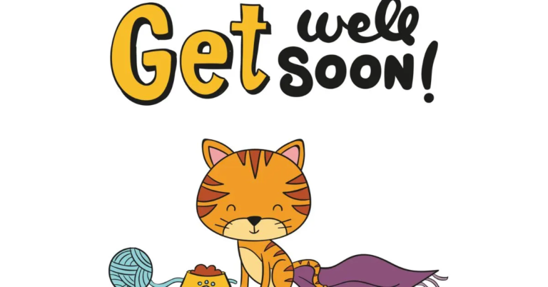 cat puns and a bold text get well oon written in the image